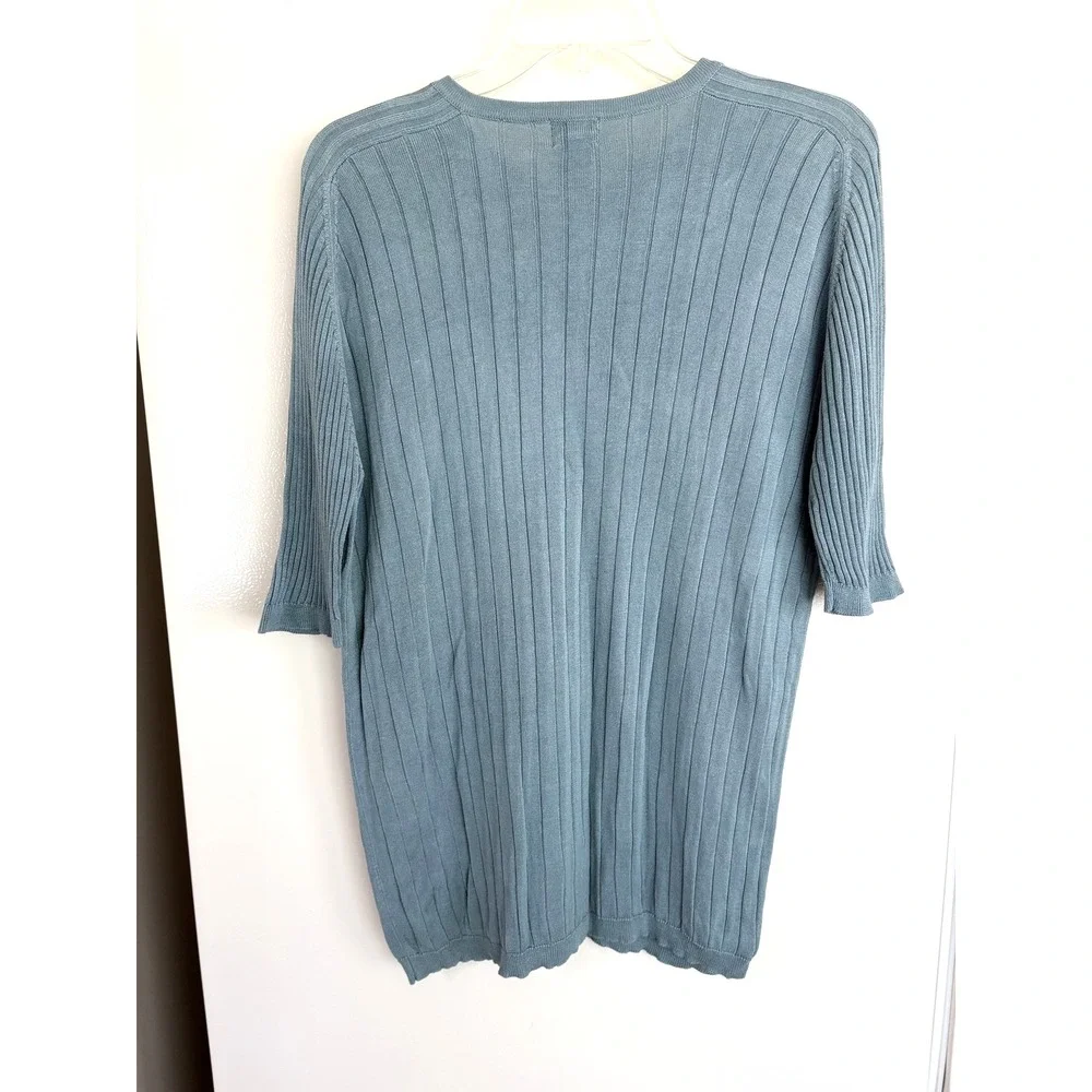 Kevo Sweater‎ Mens Large Blue 2-Ply 100% Silk Ribbed V Neck Pullover Lightweight - Picture 2 of 16
